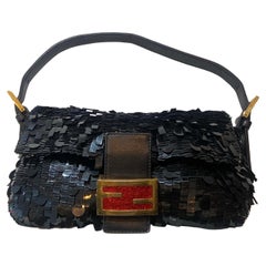 Fendi Vintage 1990er Schwarze Baguette-Tasche mit Pailletten