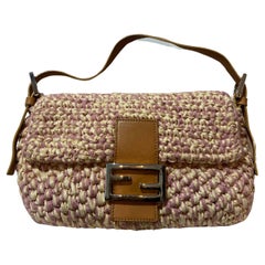 Fendi Vintage 1990's Creme Rosa Rafia Schulter Baguette