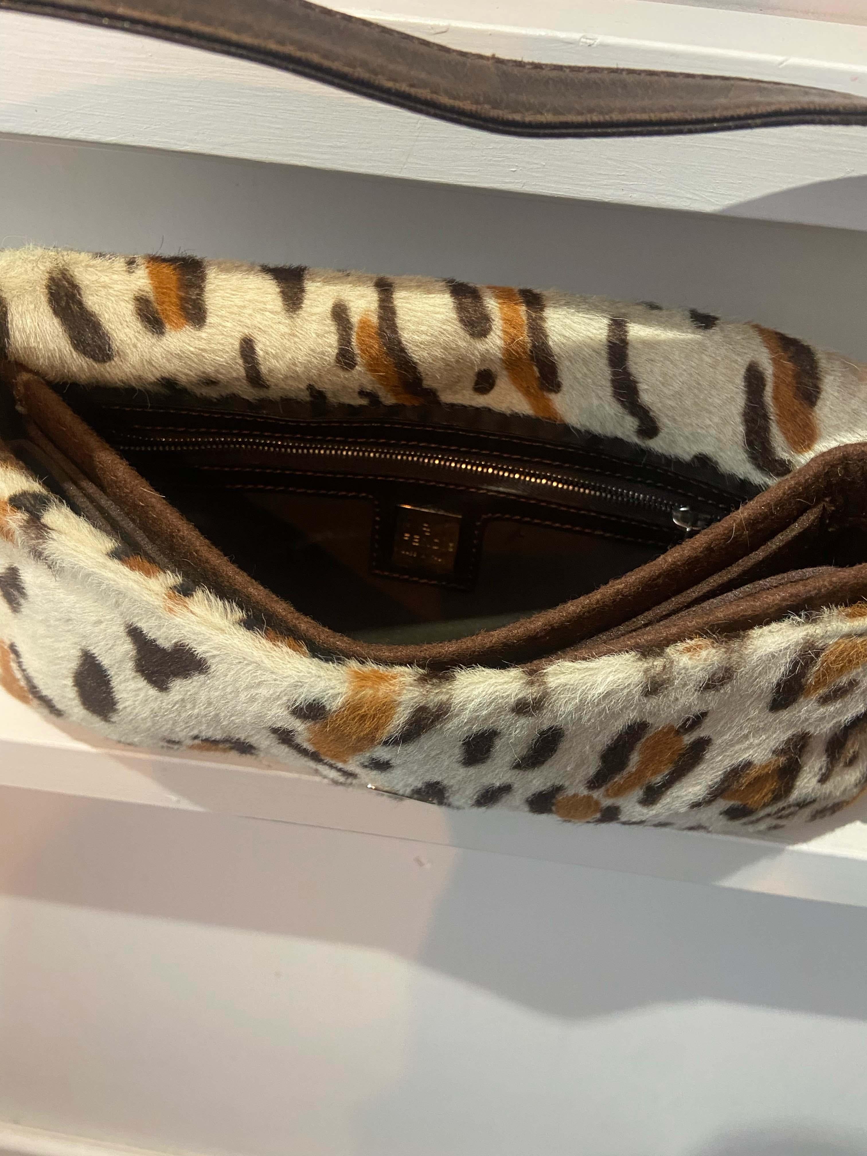Fendi  Vintage 1990’s Leopard Print Pony Hair Shoulder Baguette 1