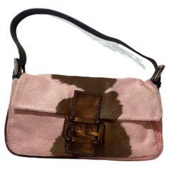 Fendi Vintage 1990's Pink Cow Print Kalbsleder Schulter Baguette