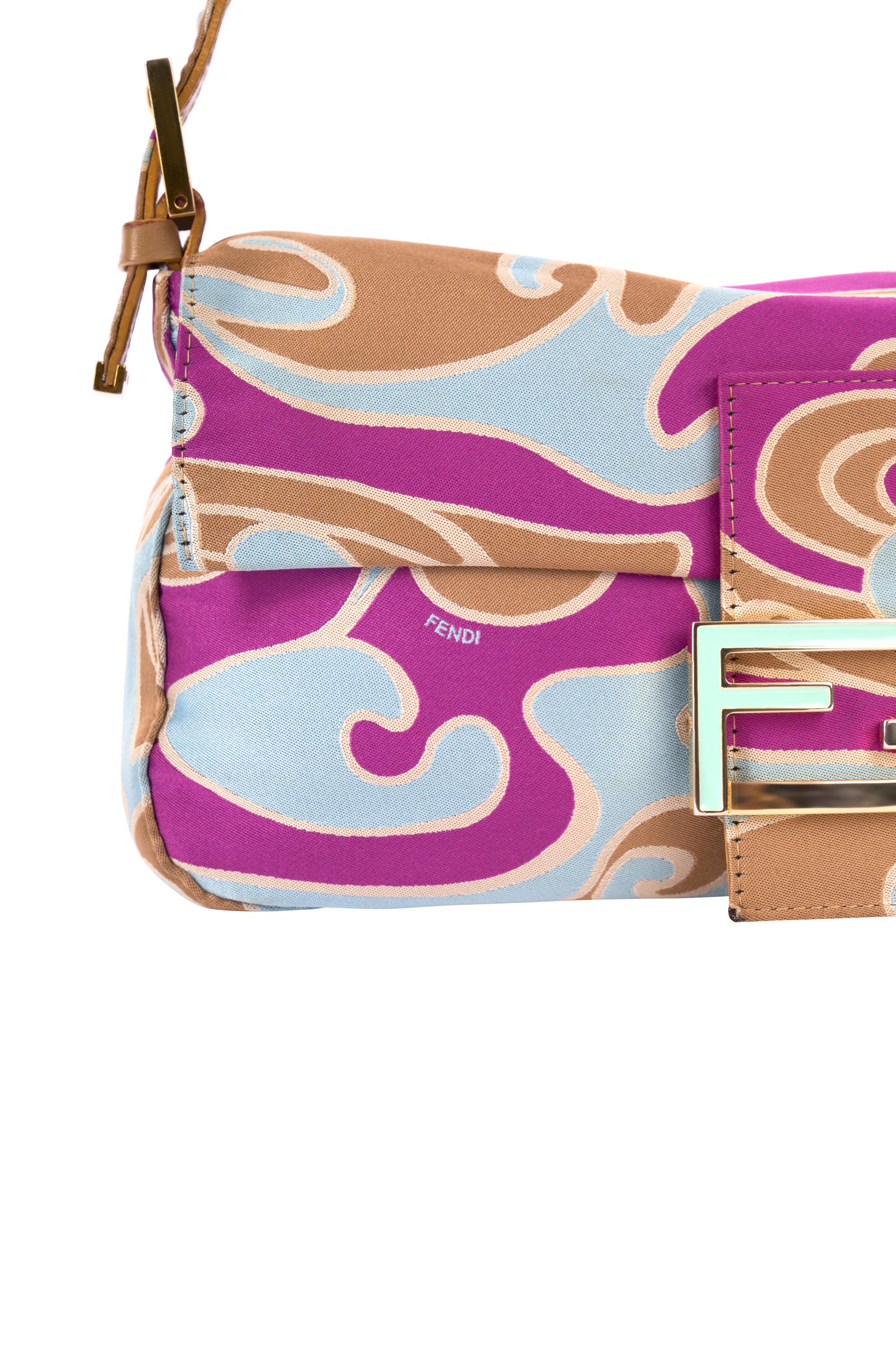 Fendi Vintage 1990's Psychedelic Satin Swirl Print Baguette Bag In Excellent Condition In London, GB