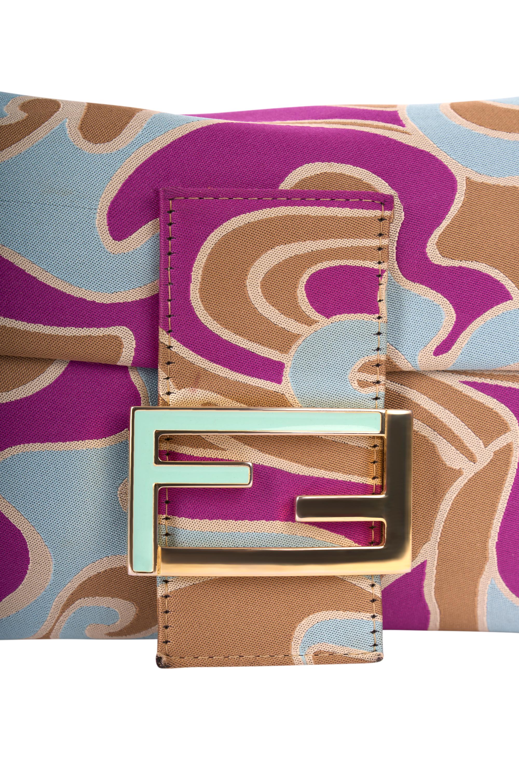 Fendi Vintage 1990's Psychedelic Satin Swirl Print Baguette Bag 1