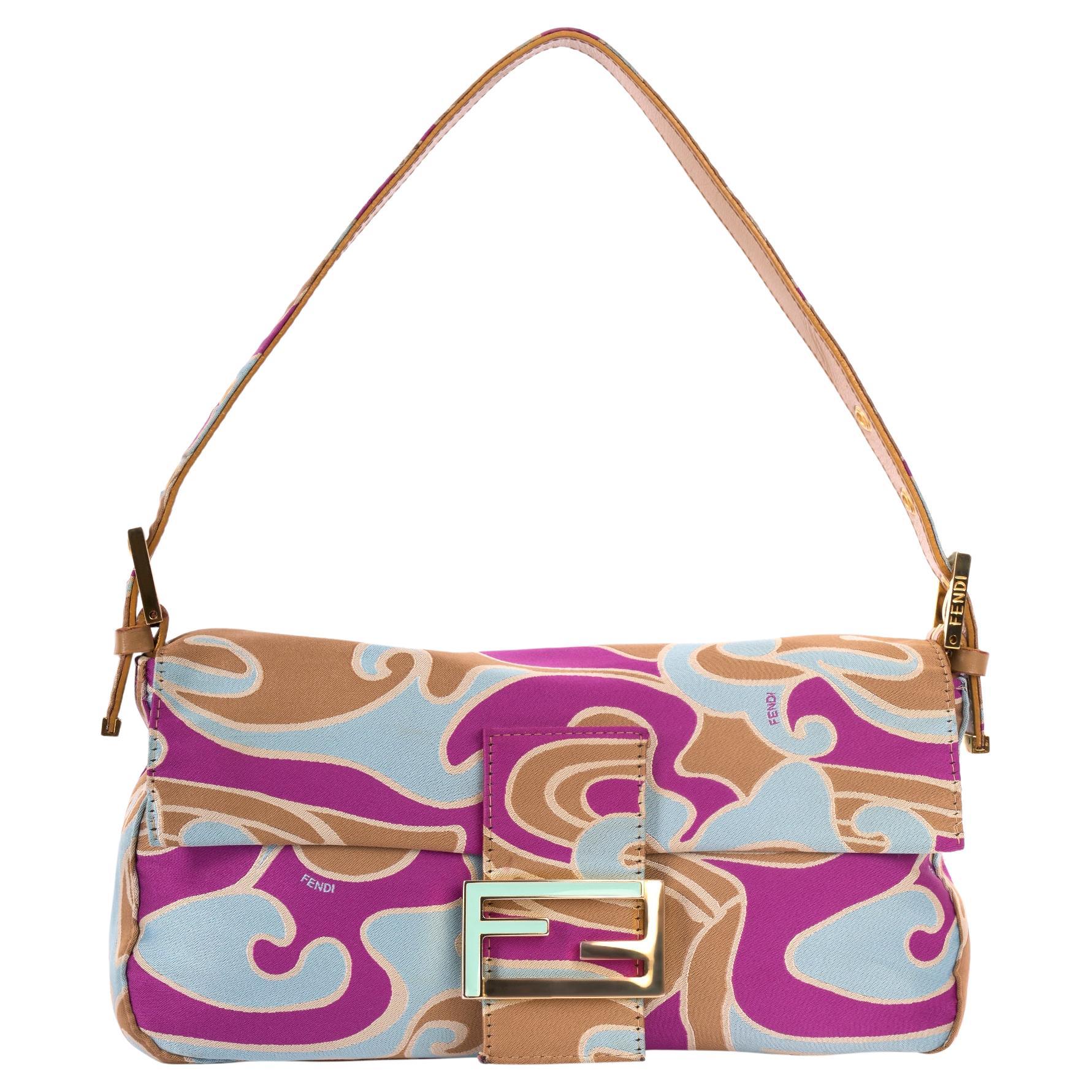 Fendi Vintage 1990's Psychedelic Satin Swirl Print Baguette Bag