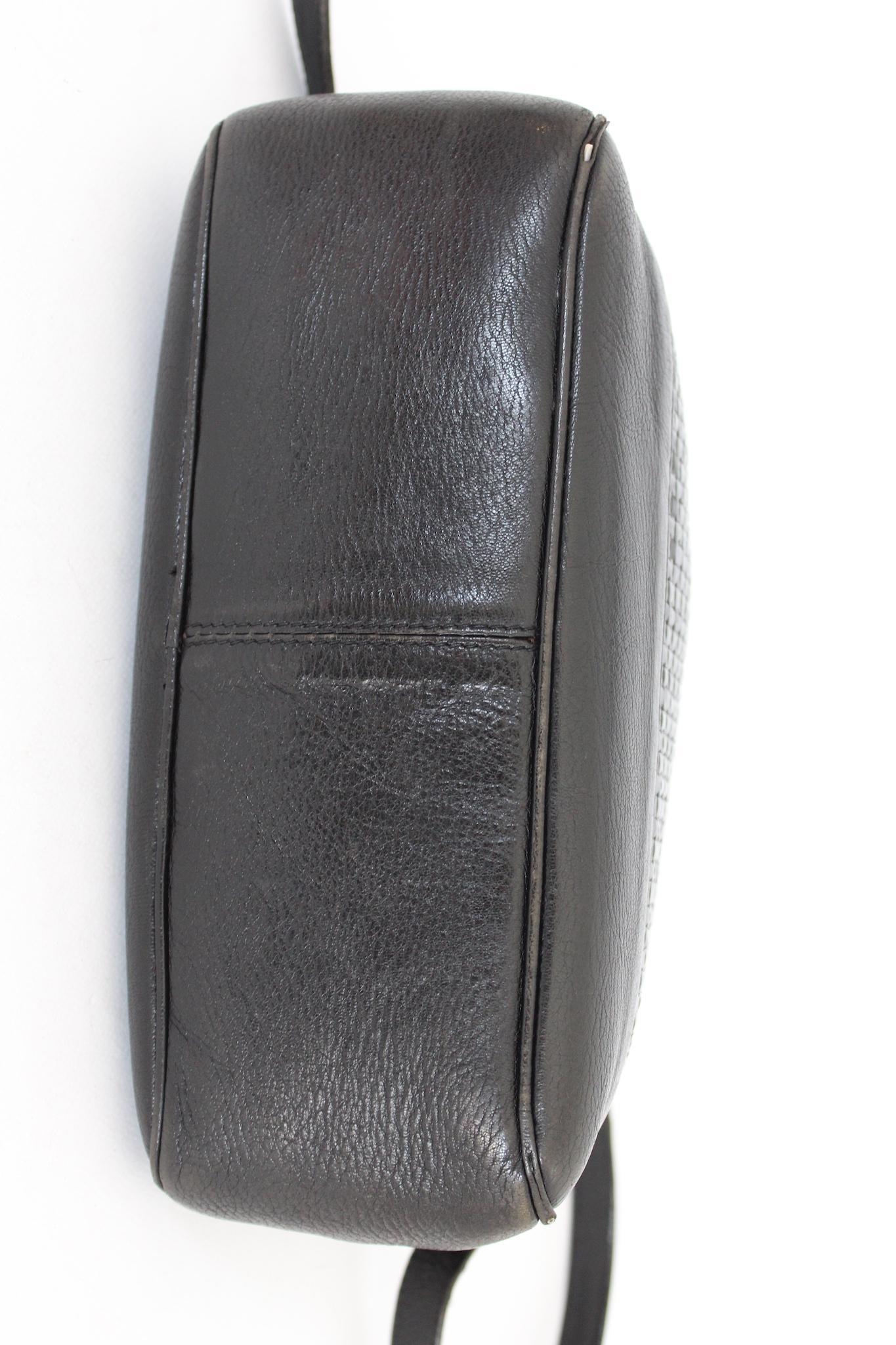 Fendi Vintage 80s Shoulder Bag Woven Leather Black 1