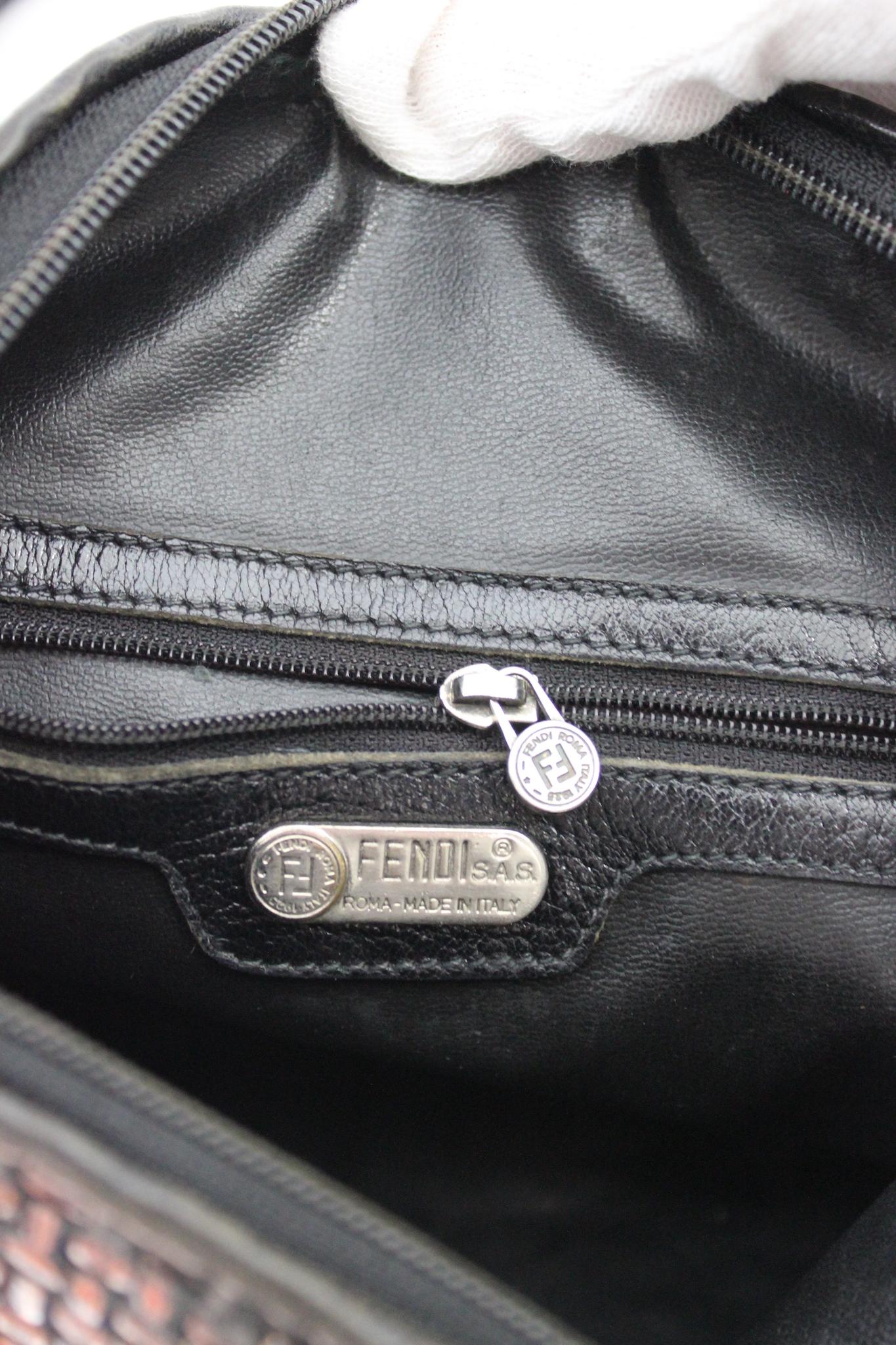 Fendi Vintage 80s Shoulder Bag Woven Leather Black 5