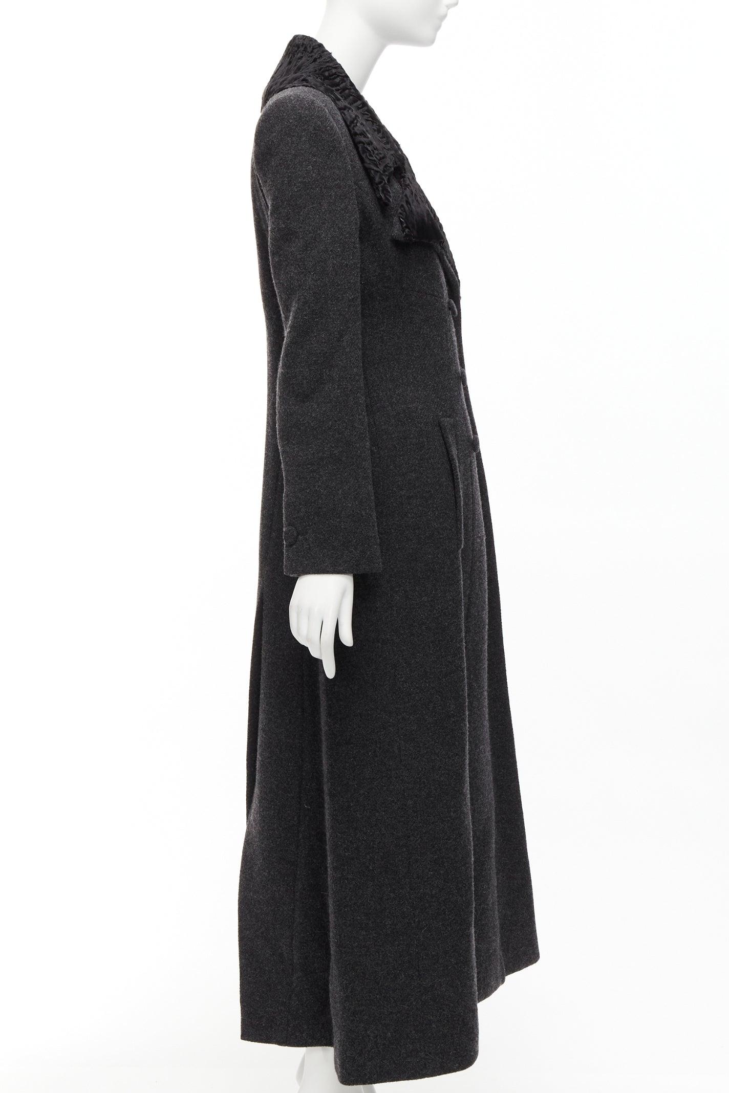 FENDI Vintage Astrakhan fur collar grey virgin wool blend longline coat IT42 M For Sale 1