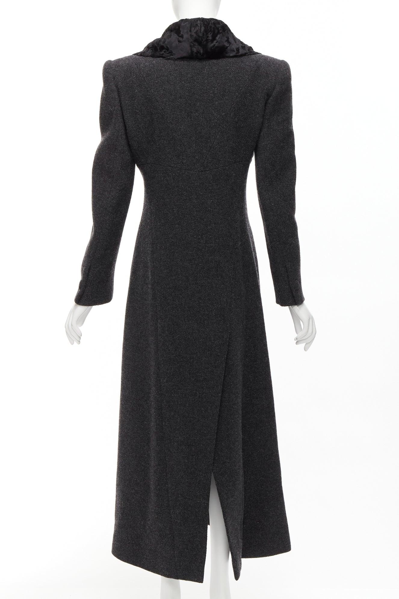 Fendi Vintage Astrakhan collo di pelliccia grigio misto lana vergine cappotto longilineo IT42 M. in vendita 1