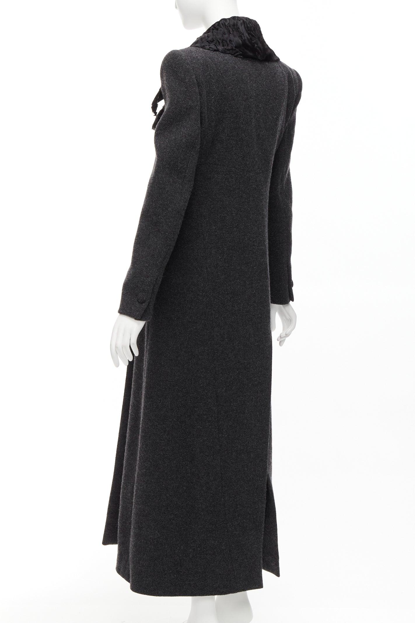 FENDI Vintage Astrakhan fur collar grey virgin wool blend longline coat IT42 M For Sale 3
