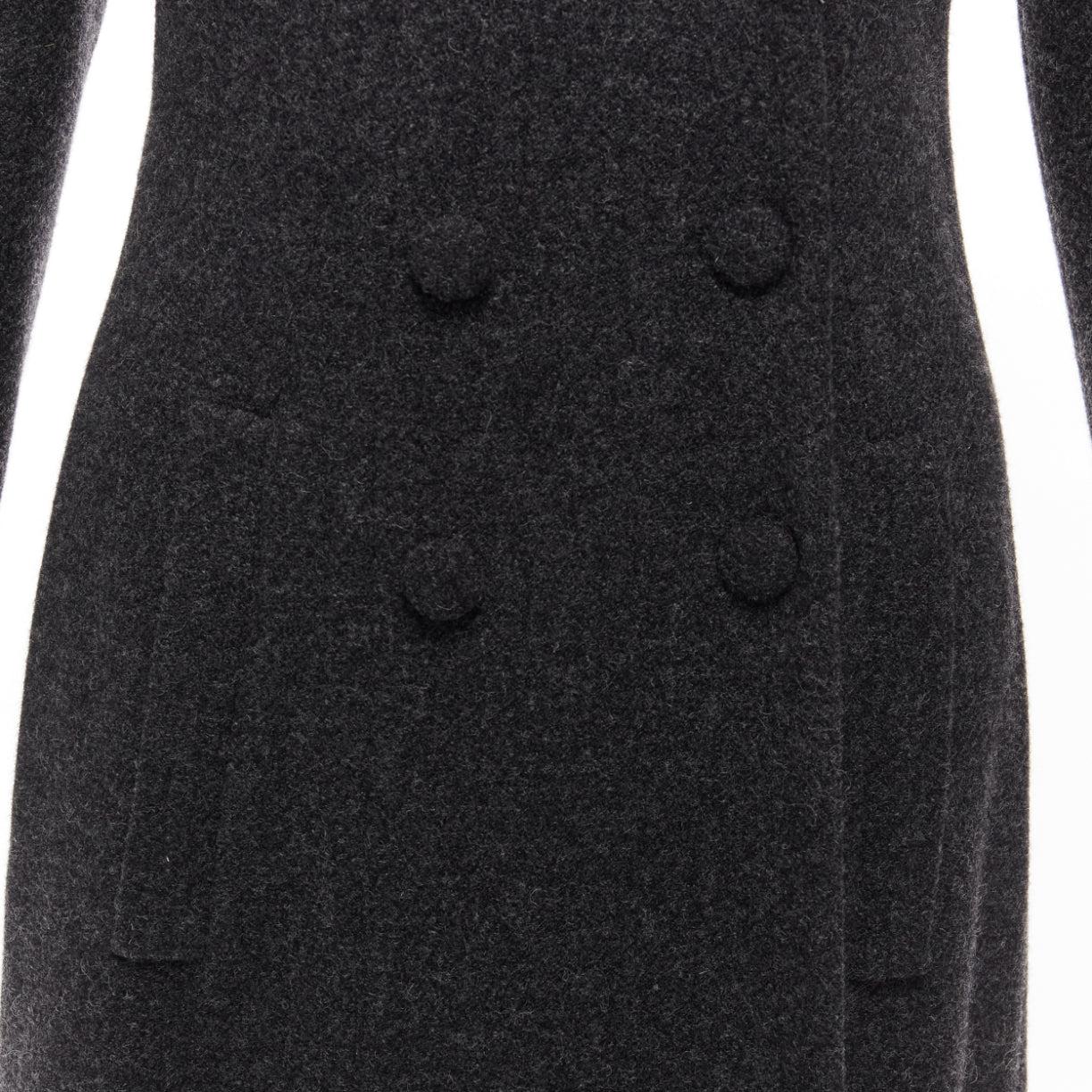 FENDI Vintage Astrakhan fur collar grey virgin wool blend longline coat IT42 M For Sale 4