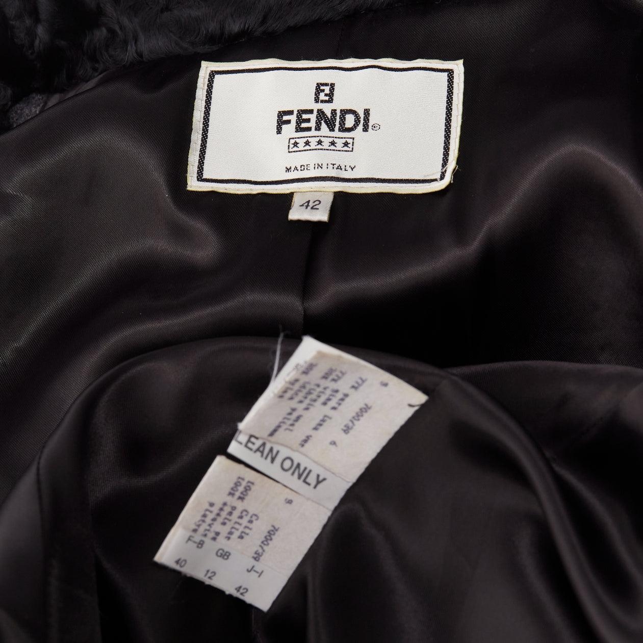 FENDI Vintage Astrakhan fur collar grey virgin wool blend longline coat IT42 M For Sale 5
