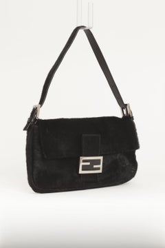 Fendi Vintage Baguette Bag in Black Pony Hair Leather w/ Silver Tone Hardware