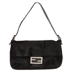 Fendi Vintage Baguette Bag in Black Pony Hair Leather w/ Silver Tone Hardware