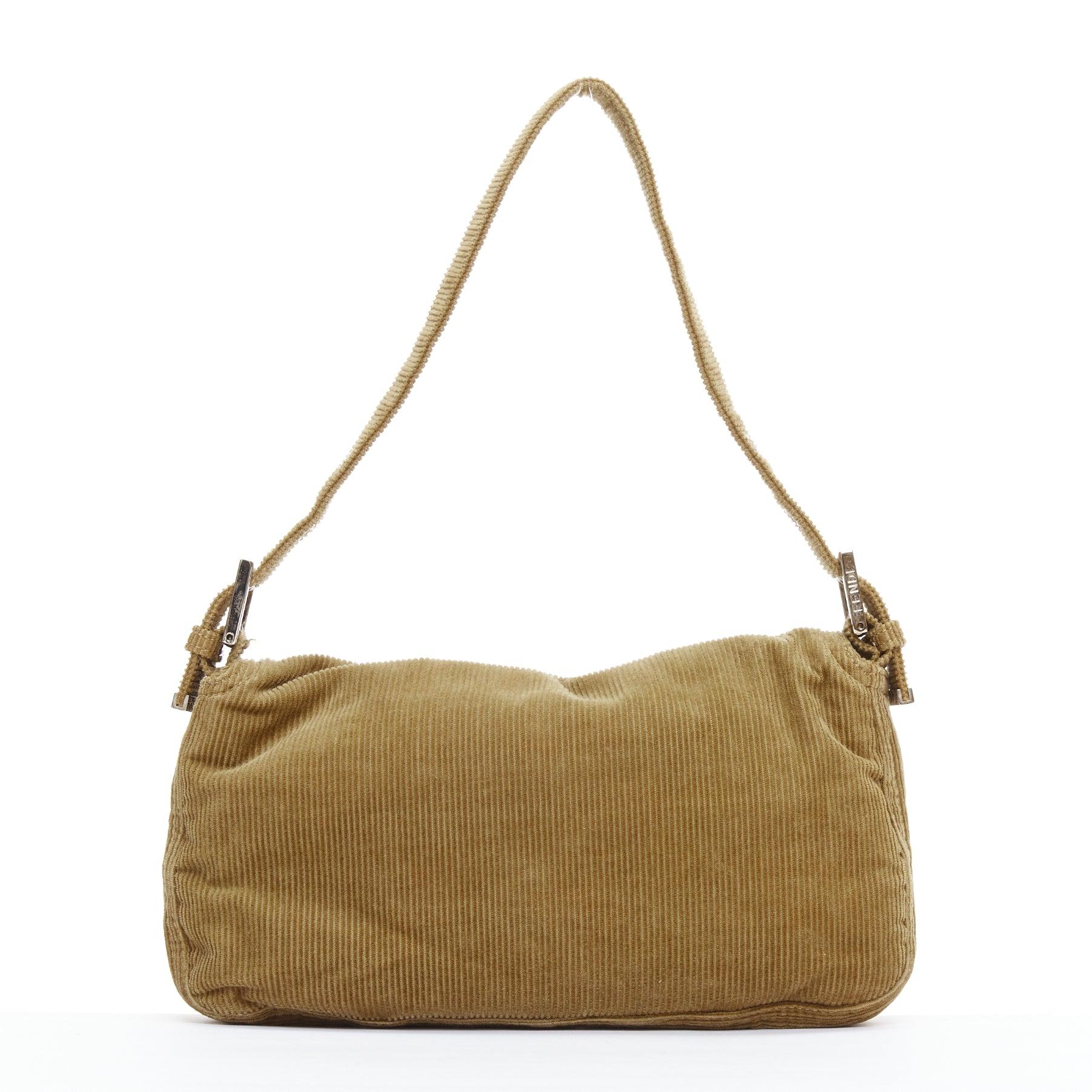 FENDI Vintage Baguette brown corduroy silver FF logo buckle underarm bag In Good Condition In Hong Kong, NT