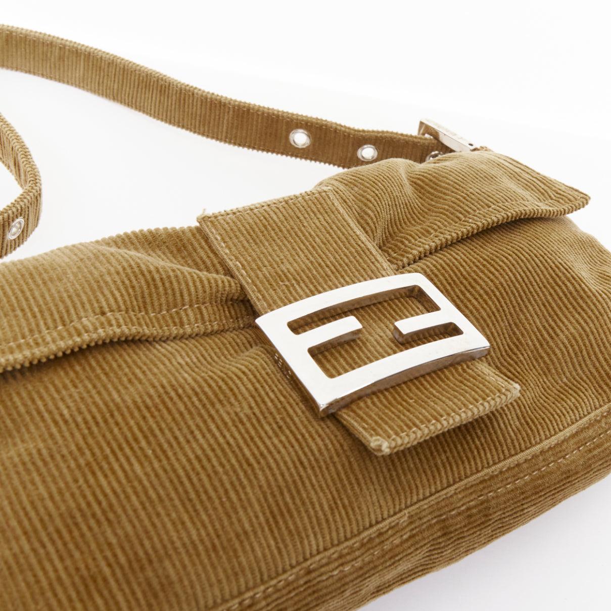FENDI Vintage Baguette brown corduroy silver FF logo buckle underarm bag 1