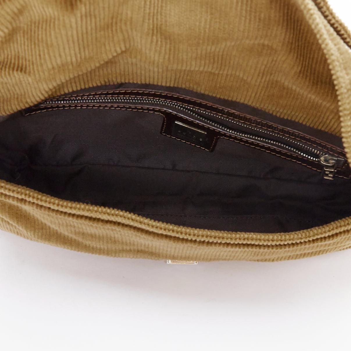 FENDI Vintage Baguette brown corduroy silver FF logo buckle underarm bag 2