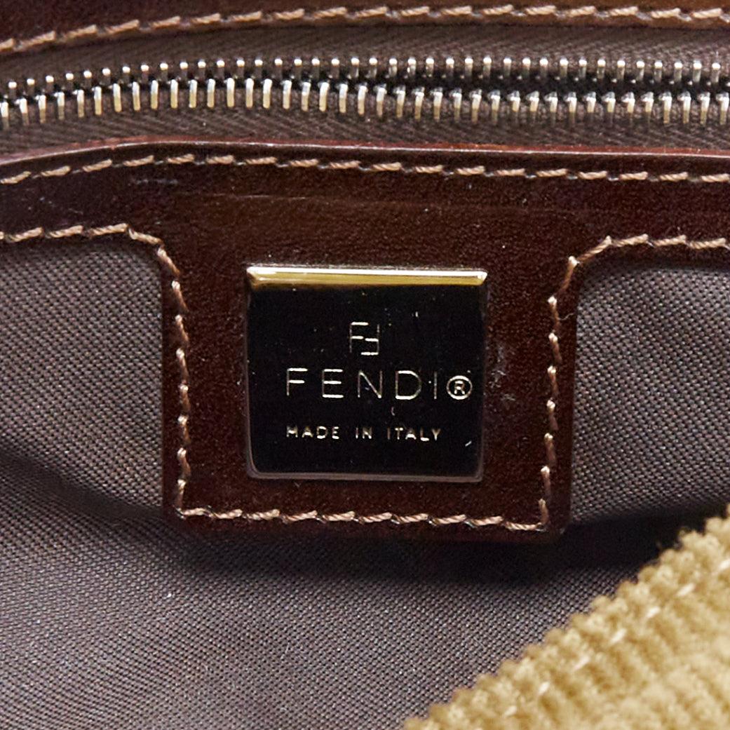 FENDI Vintage Baguette brown corduroy silver FF logo buckle underarm bag 3