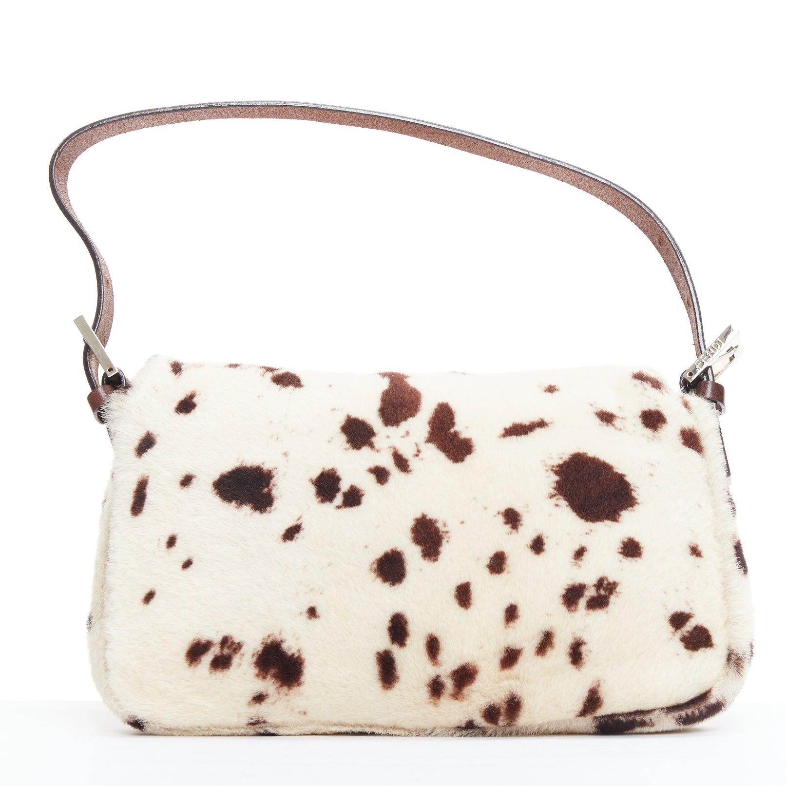 FENDI Vintage Baguette brown cream calfhair dalmatian underarm bag In Good Condition In Hong Kong, NT
