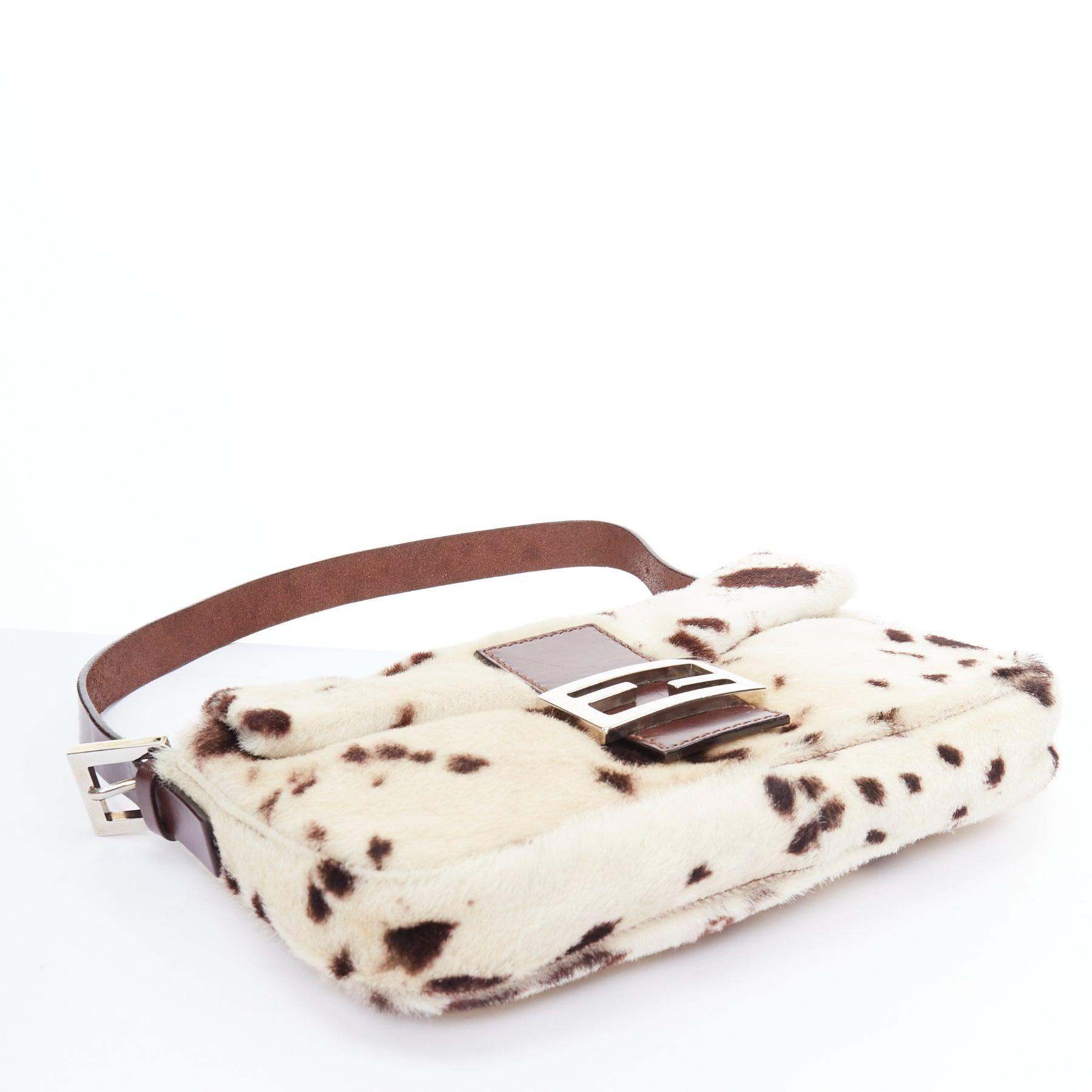 Women's FENDI Vintage Baguette brown cream calfhair dalmatian underarm bag