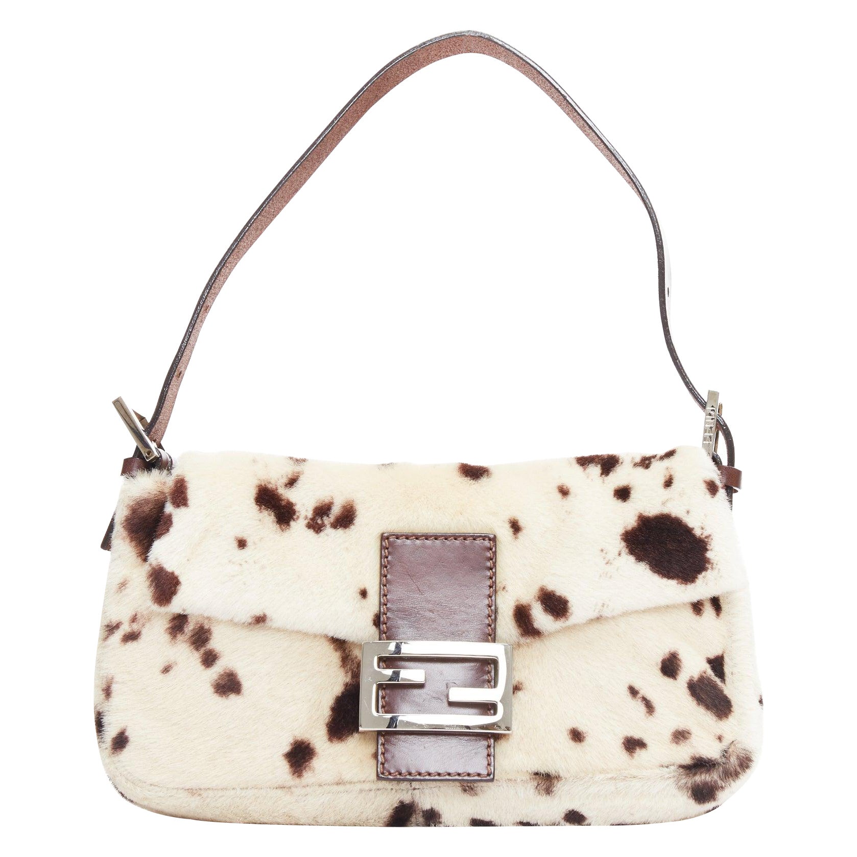FENDI Vintage Baguette brown cream calfhair dalmatian underarm bag