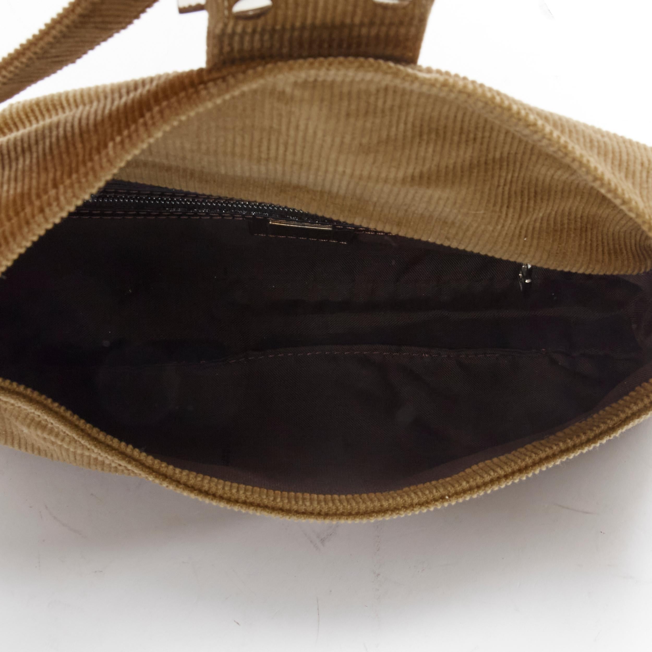 FENDI Vintage Baguette khaki corduroy FF buckle silver hardware underarm bag 7