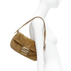 FENDI Vintage Baguette khaki corduroy FF buckle silver hardware underarm bag