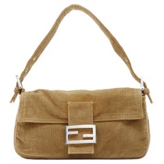 FENDI Vintage Baguette khaki corduroy FF buckle silver hardware underarm bag