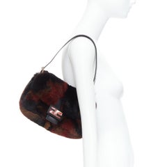 FENDI Vintage Baguette red tie dye rabbit fur FF logo underarm bag