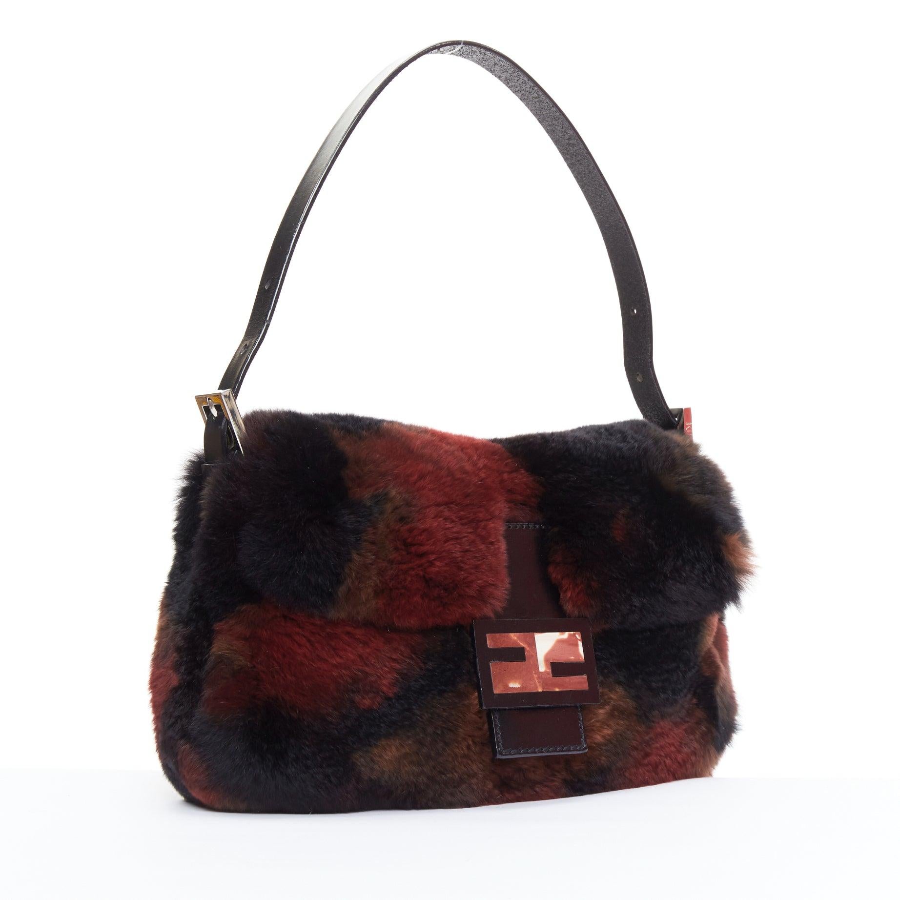 FENDI Vintage Baguette red tie dye rabbit fur FF logo underarm bag In Good Condition In Hong Kong, NT