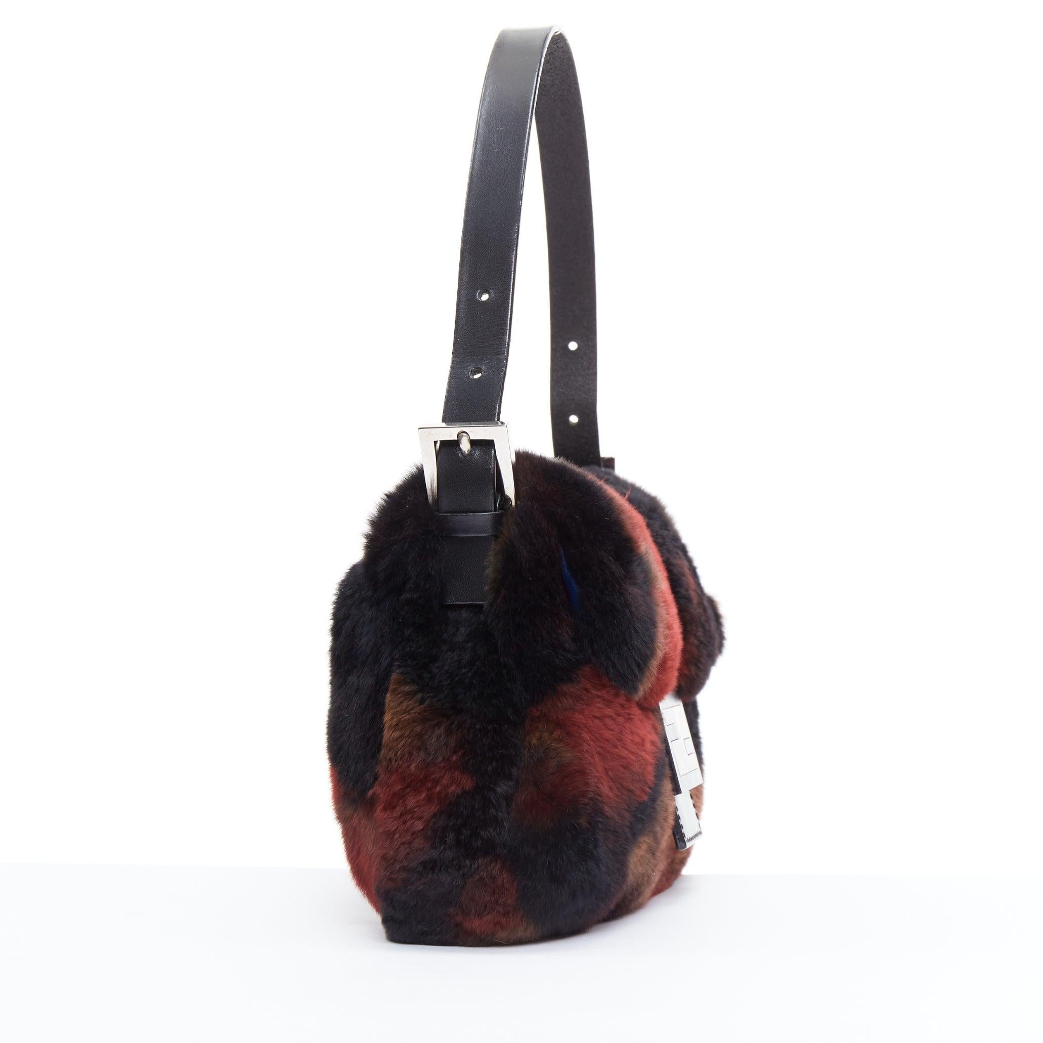 Women's FENDI Vintage Baguette red tie dye rabbit fur FF logo underarm bag