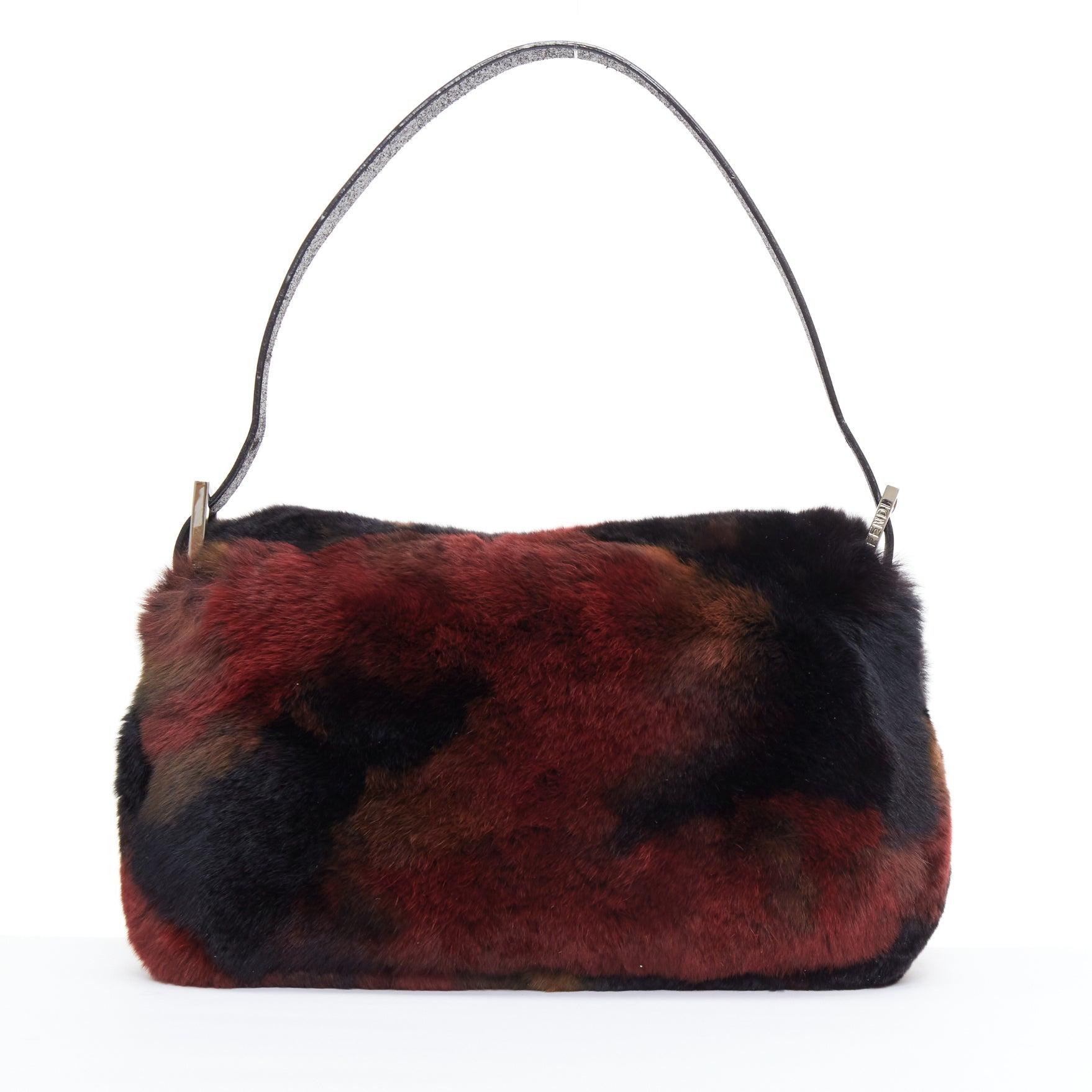 FENDI Vintage Baguette red tie dye rabbit fur FF logo underarm bag 1