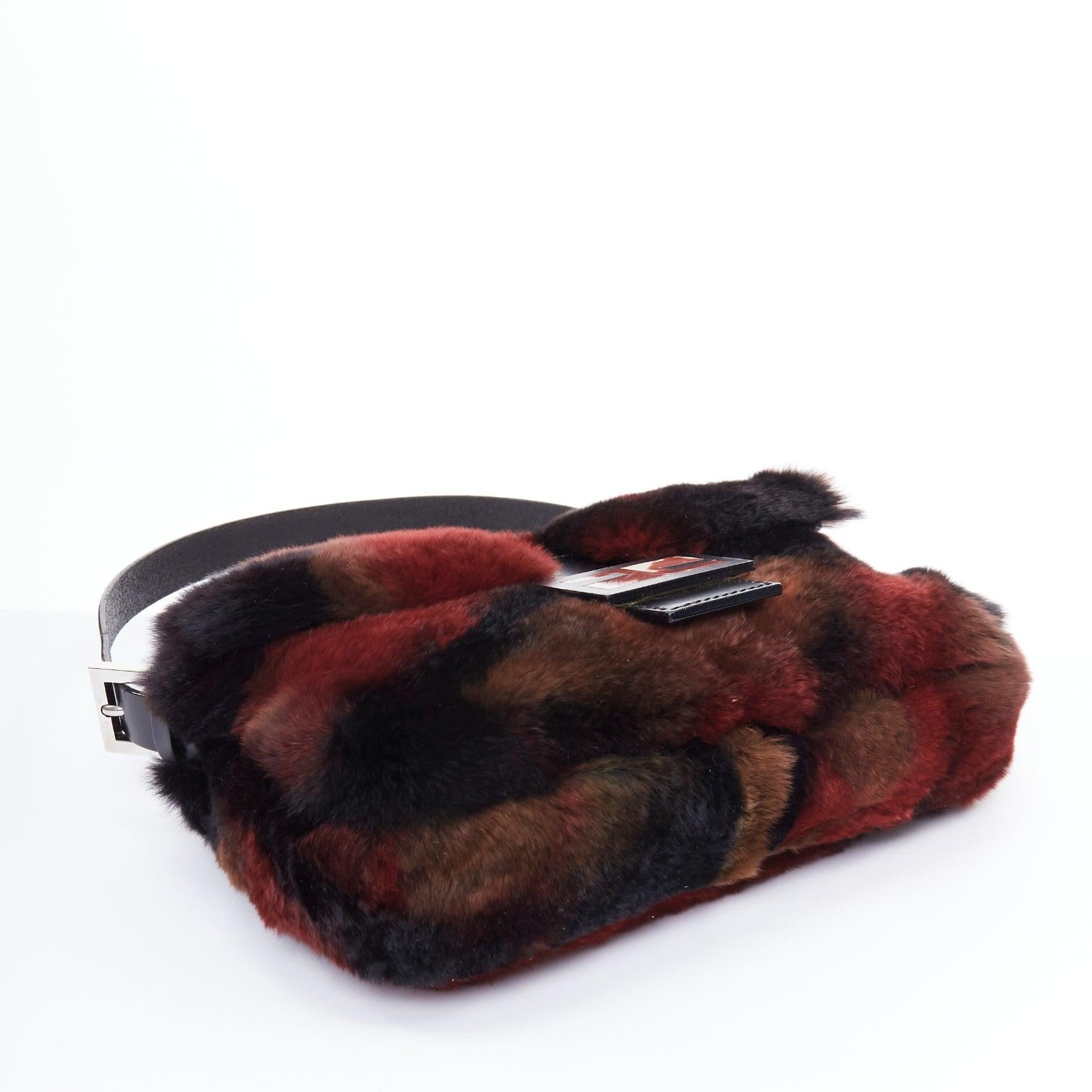 FENDI Vintage Baguette red tie dye rabbit fur FF logo underarm bag 2