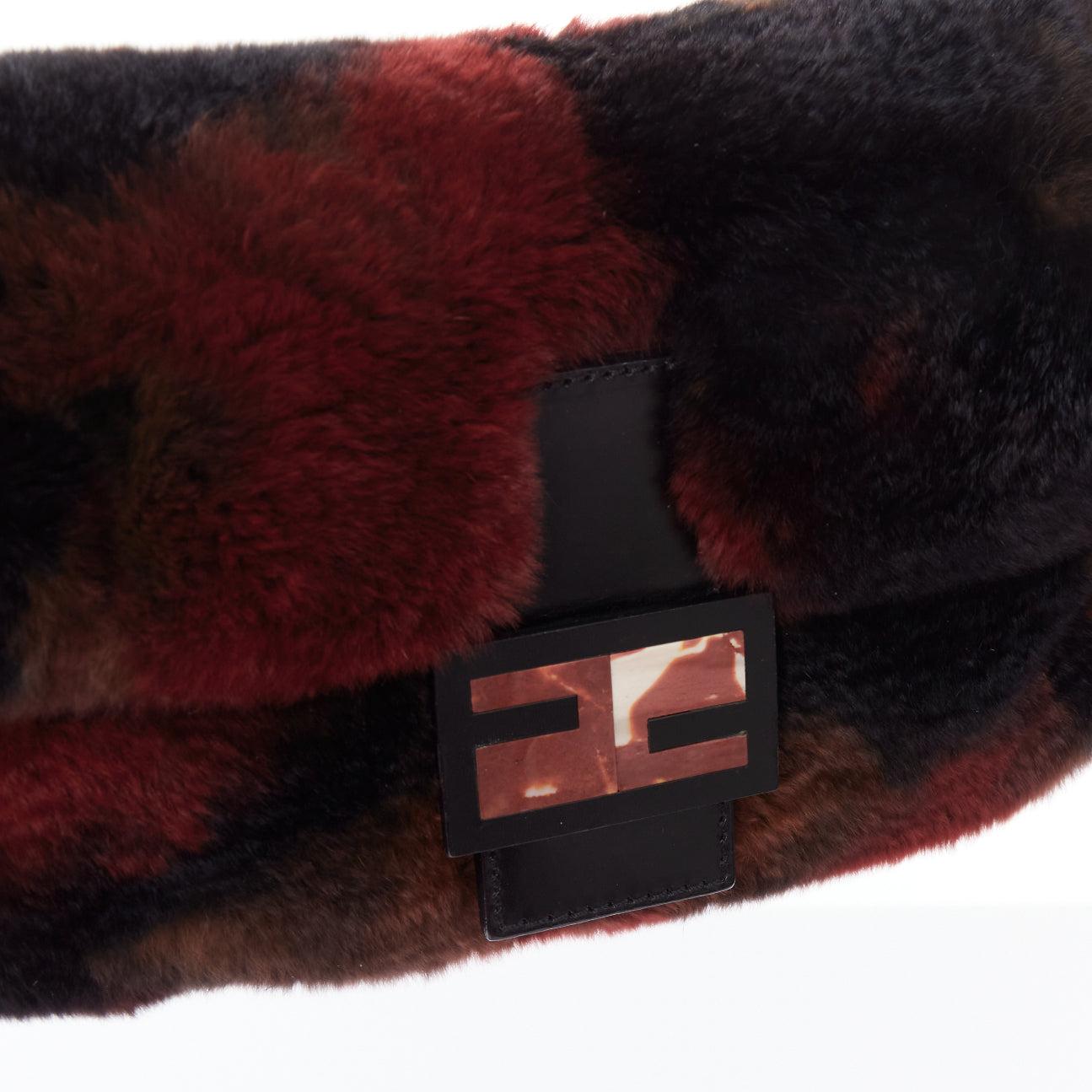 FENDI Vintage Baguette red tie dye rabbit fur FF logo underarm bag 3