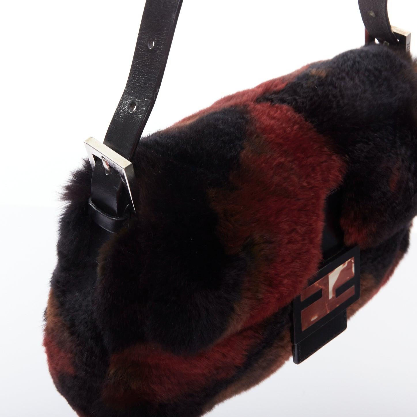 FENDI Vintage Baguette red tie dye rabbit fur FF logo underarm bag 4