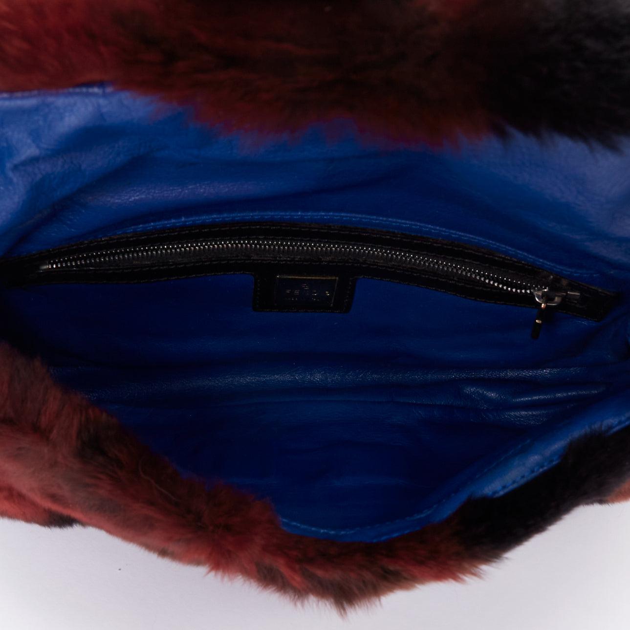 FENDI Vintage Baguette red tie dye rabbit fur FF logo underarm bag 4