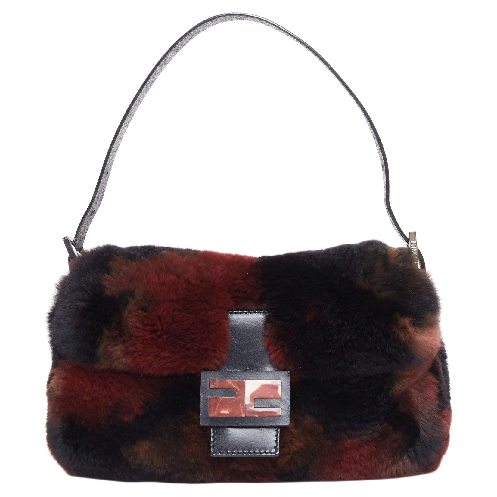 FENDI Vintage Baguette red tie dye rabbit fur FF logo underarm bag