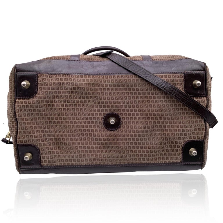 Fendi Vintage Beige Brown Monogram Suede Duffle Bag For Sale at 1stDibs