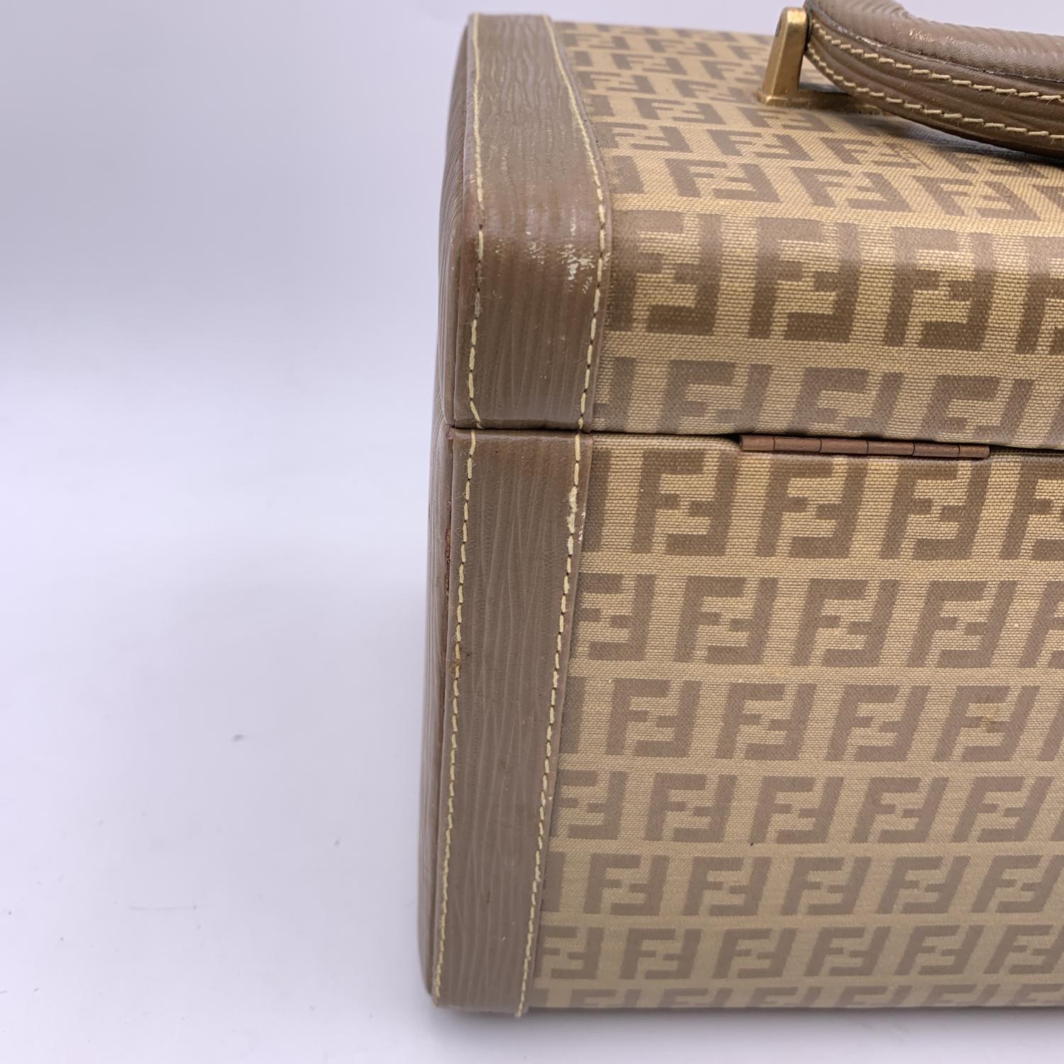 Fendi Vintage Beige Monogram Canvas Train Case Beauty Bag Handbag 4
