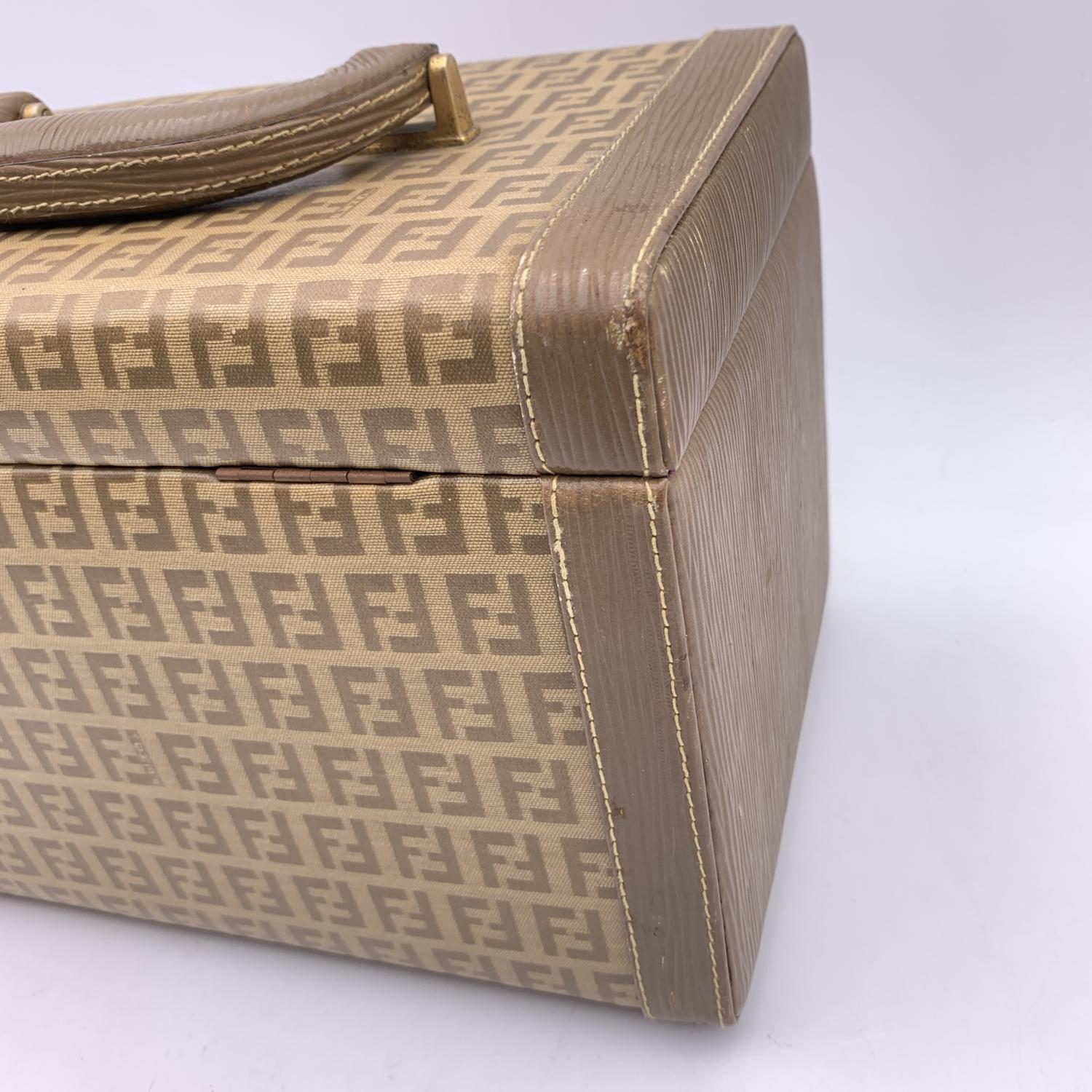 Fendi Vintage Beige Monogram Canvas Train Case Beauty Bag Handbag For Sale 5