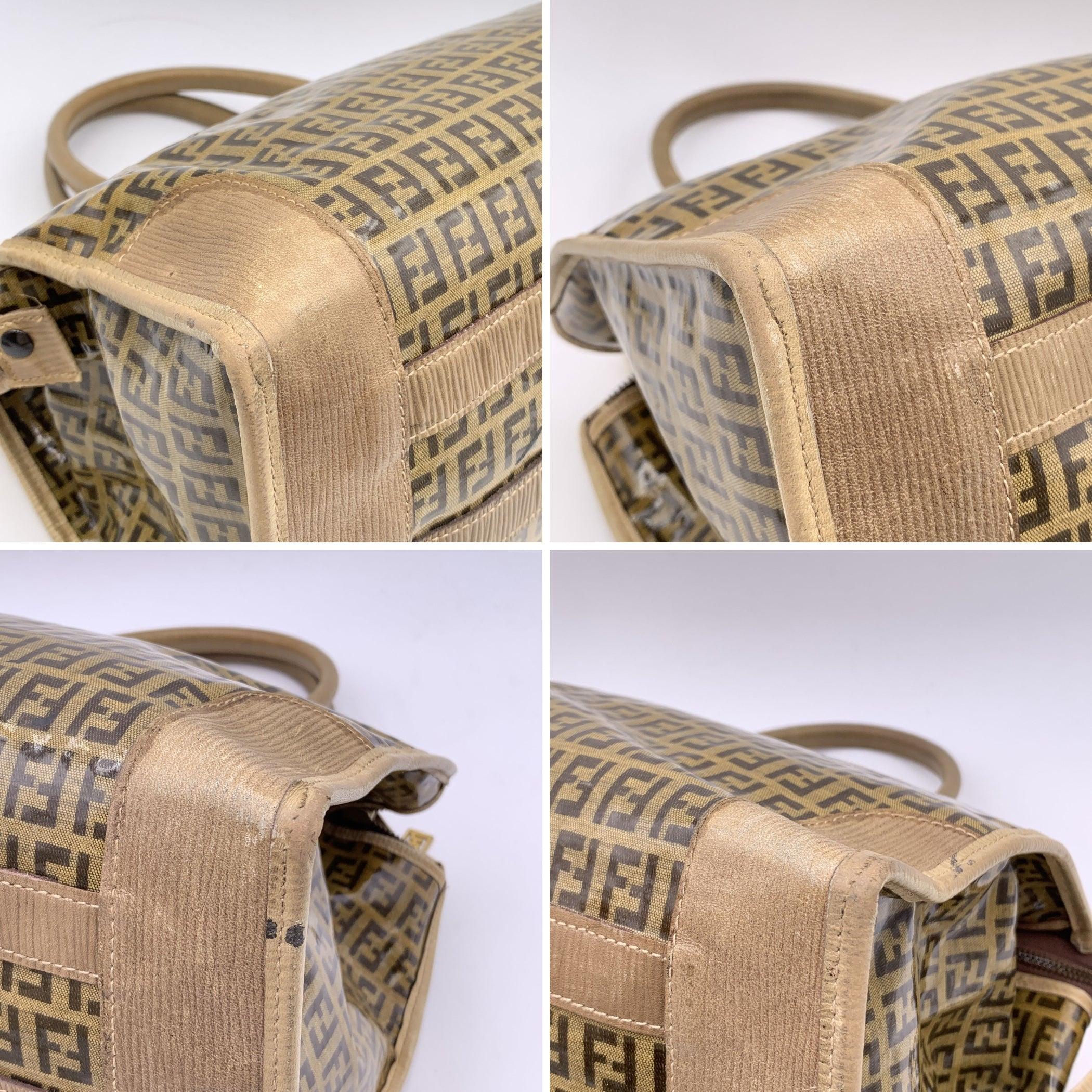 Fendi Vintage Beige Monogram Vinyl Canvas Handbag Satchel Bag For Sale 1