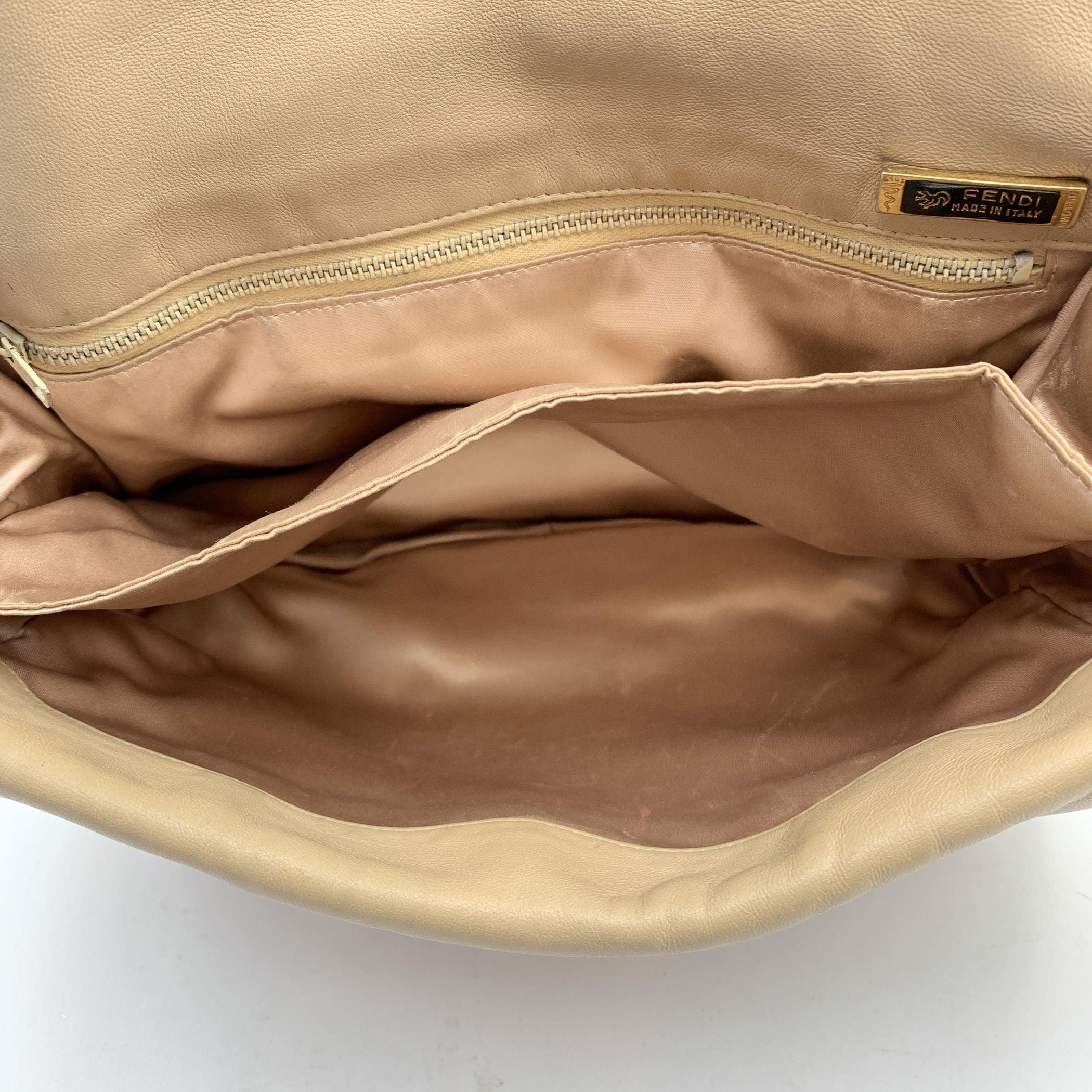 Fendi Vintage Beige Smooth Leather Shoulder Flap Bag 3