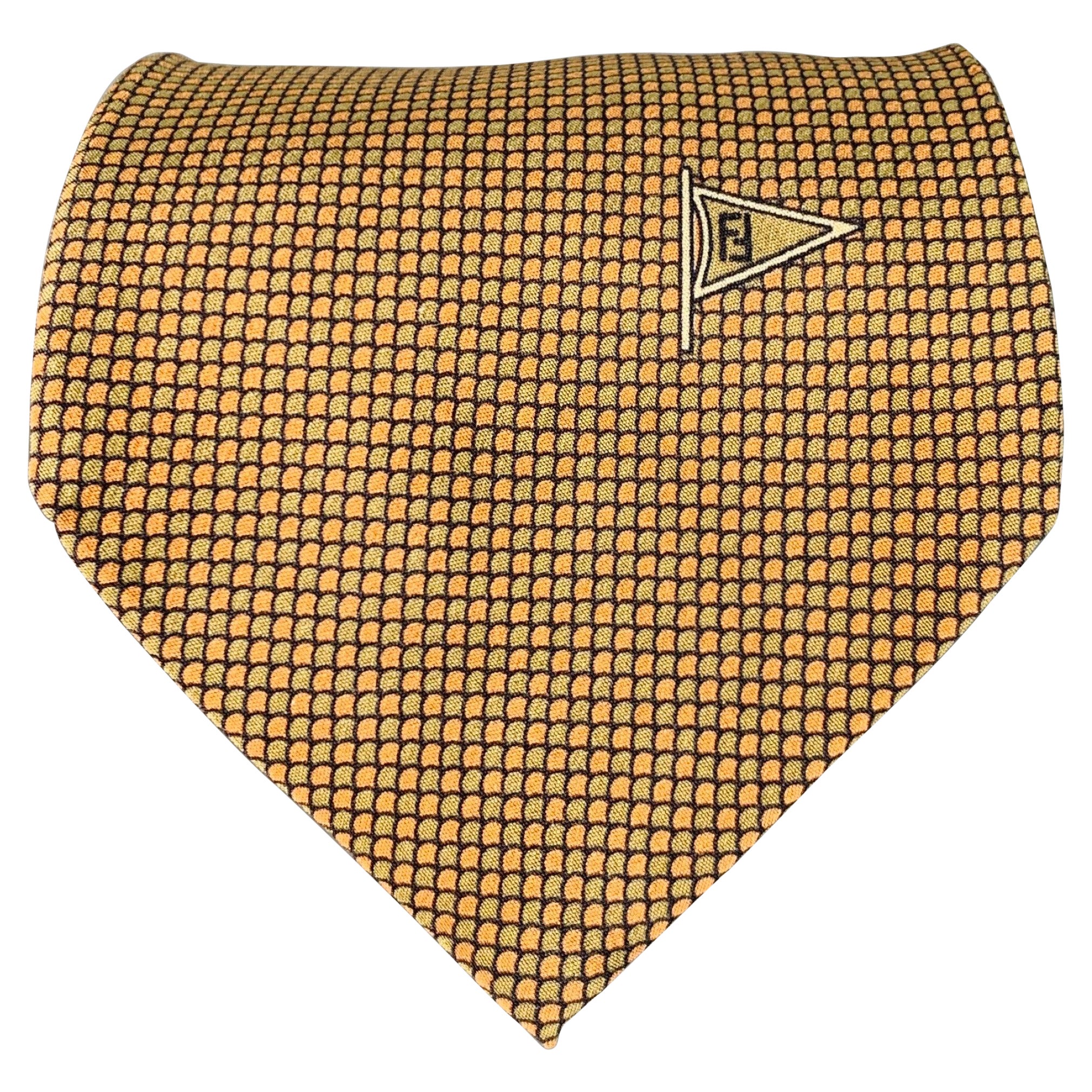 FENDI - Cravate en soie - Beige Taupe Dots en vente