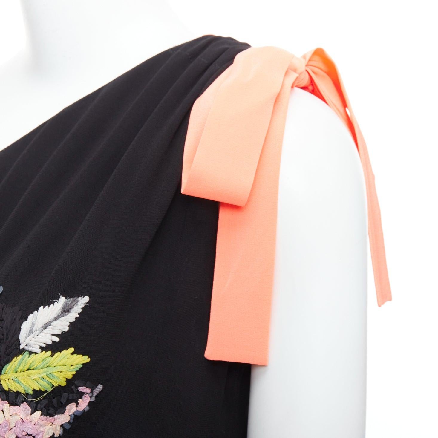 FENDI Vintage negro coral floral adornado un hombro vestido IT42 M 2
