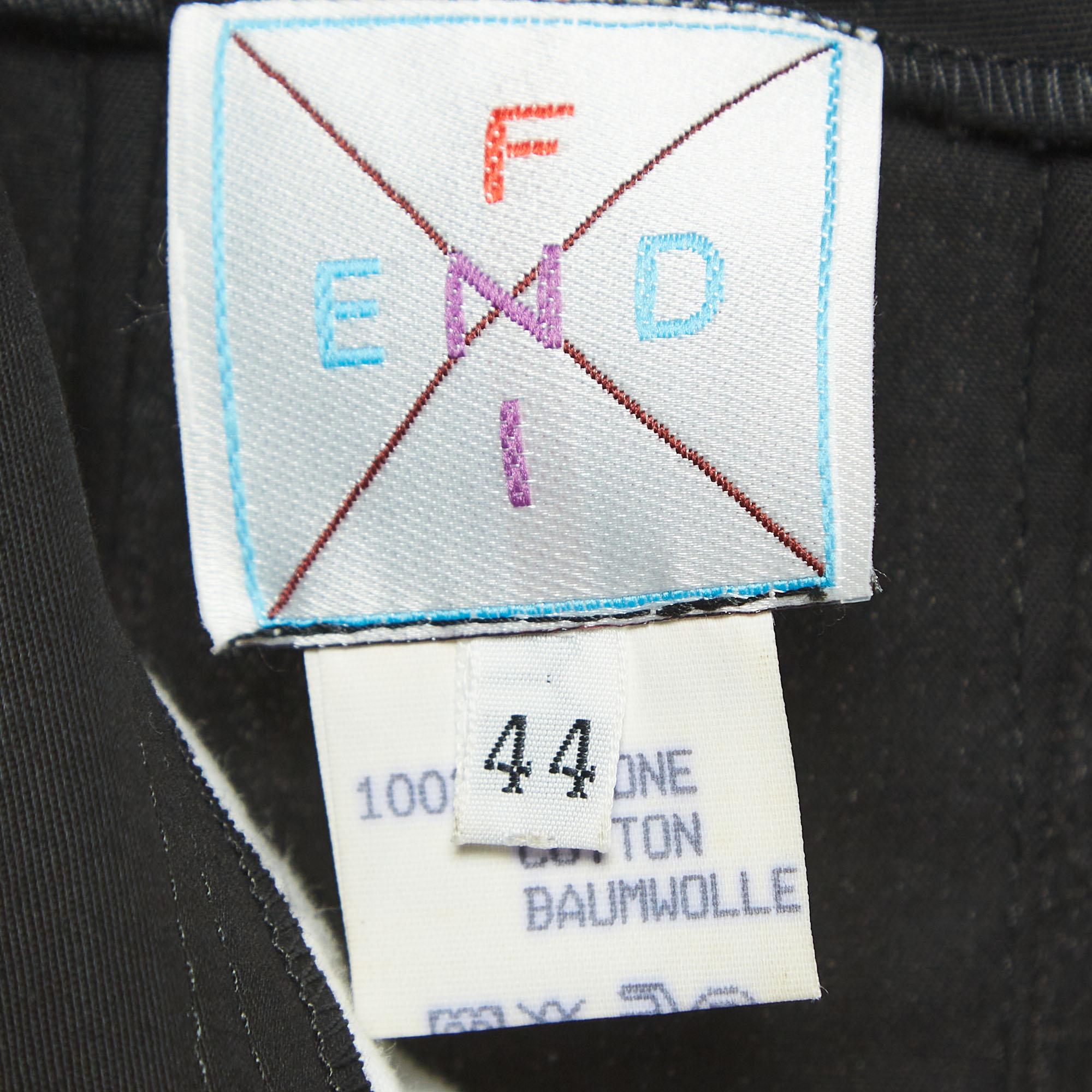 Fendi Vintage Black Cotton Tapered Trousers M In Excellent Condition For Sale In Dubai, Al Qouz 2