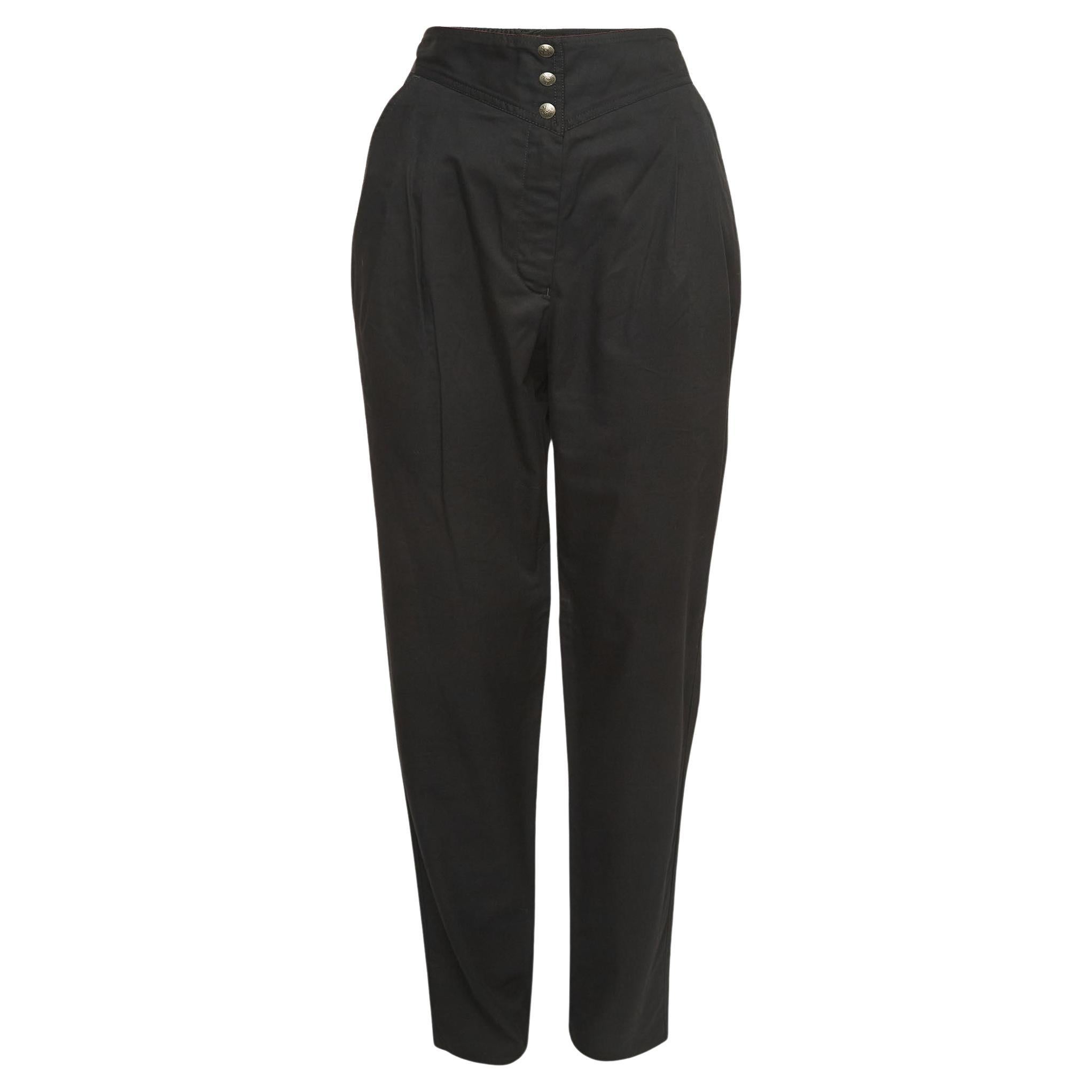 Fendi Vintage Black Cotton Tapered Trousers M For Sale