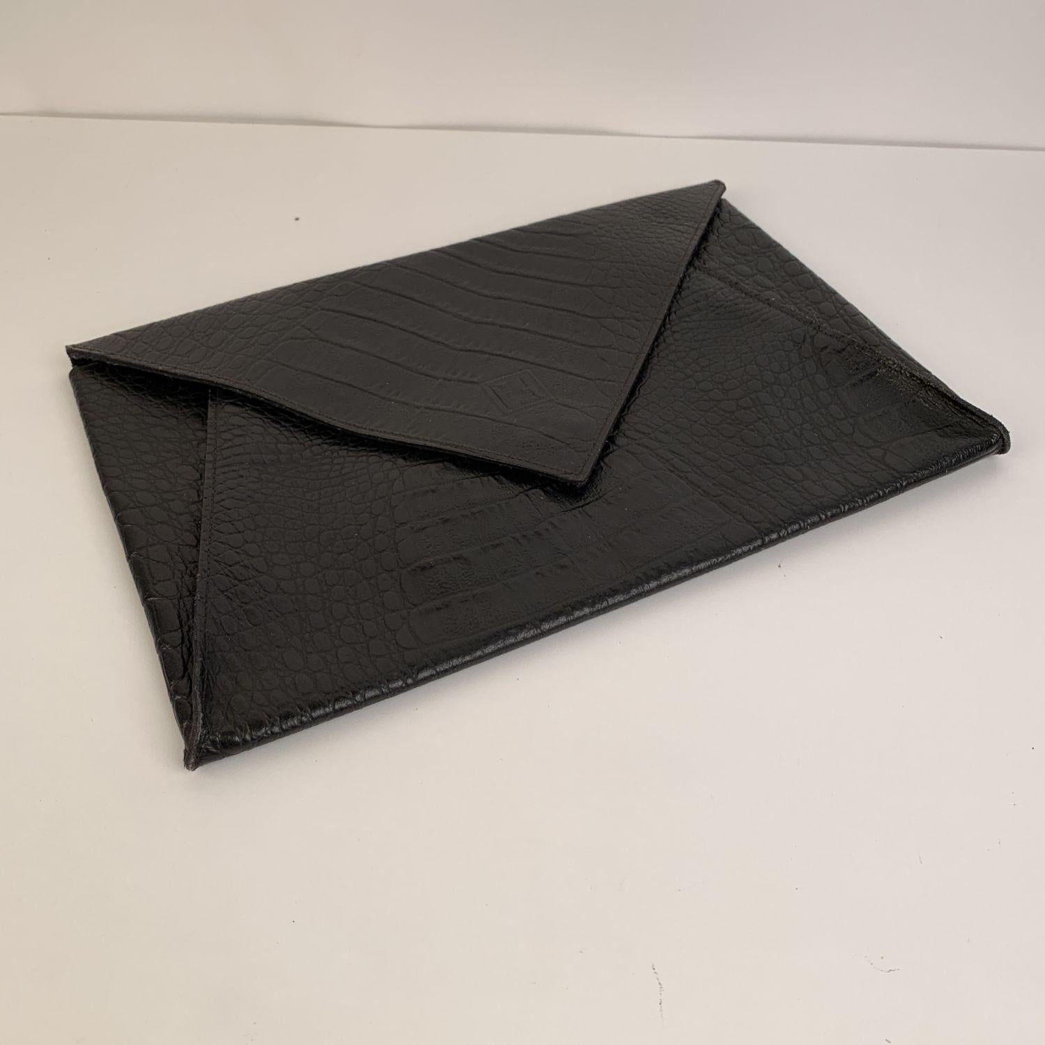 Fendi Vintage Black Embossed Portfolio Envelope Clutch Bag 1