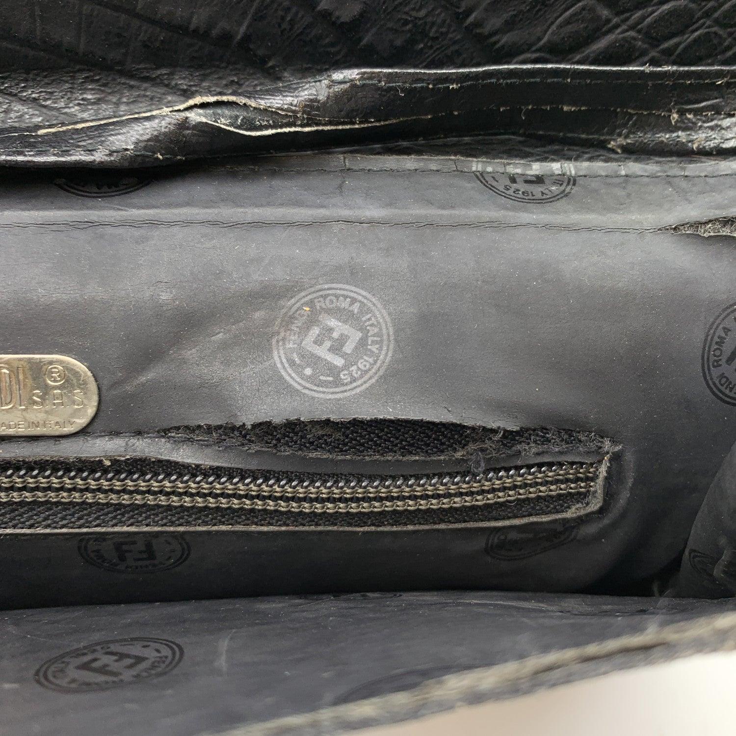 Women's Fendi Vintage Black Embossed Portfolio Envelope Clutch Bag with Strap For Sale