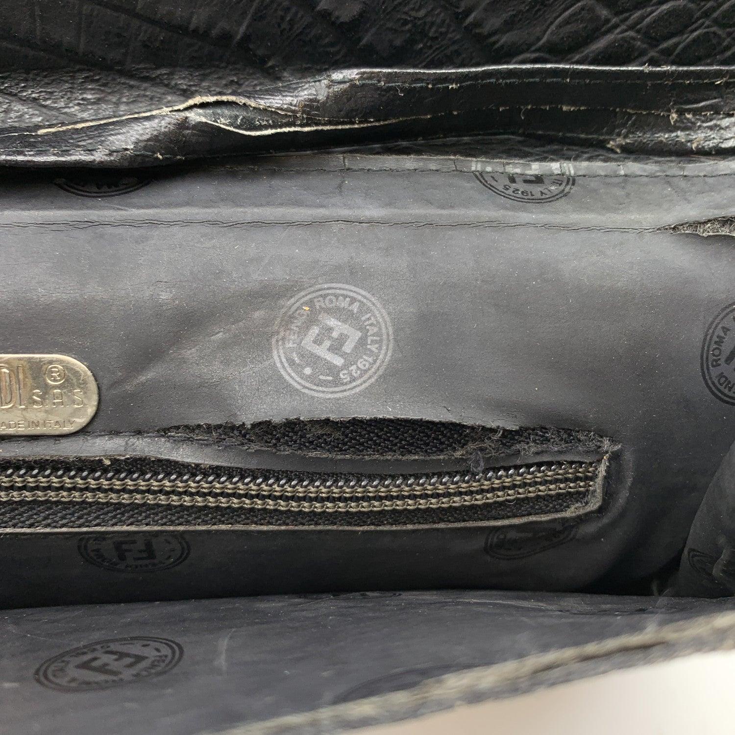 Women's Fendi Vintage Black Embossed Portfolio Envelope Clutch Bag with Strap