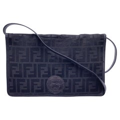 Fendi Used Black FF Monogram Canvas Flap Shoulder Bag