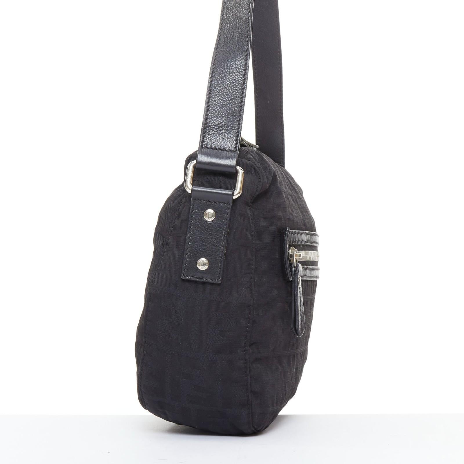FENDI Vintage negro FF Zucca monograma cuero ribete crossbody messenger bag en Bueno estado para la venta en Hong Kong, NT