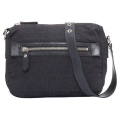 FENDI Vintage black FF Zucca monogram leather trim crossbody messenger bag